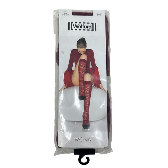 Wolford Mona Knee Highs Diamond Sheer Red Size‎ Medium - Picture 1 of 6